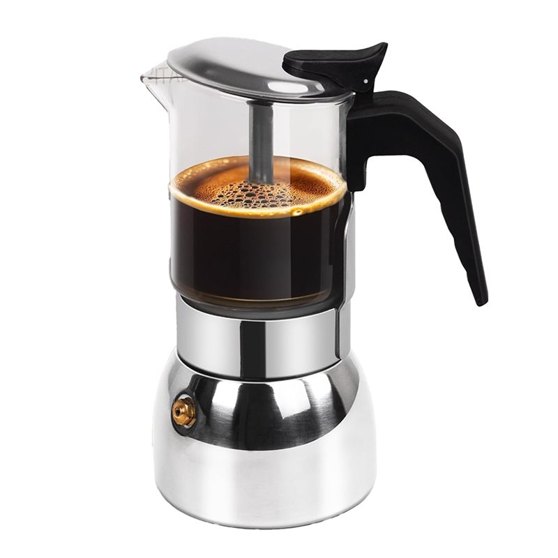 Coffee Equipment Wholesale - ABUI-แก้วใส 4 ถ้วย หม้อโมก้าพอท สแตนเลส 304
