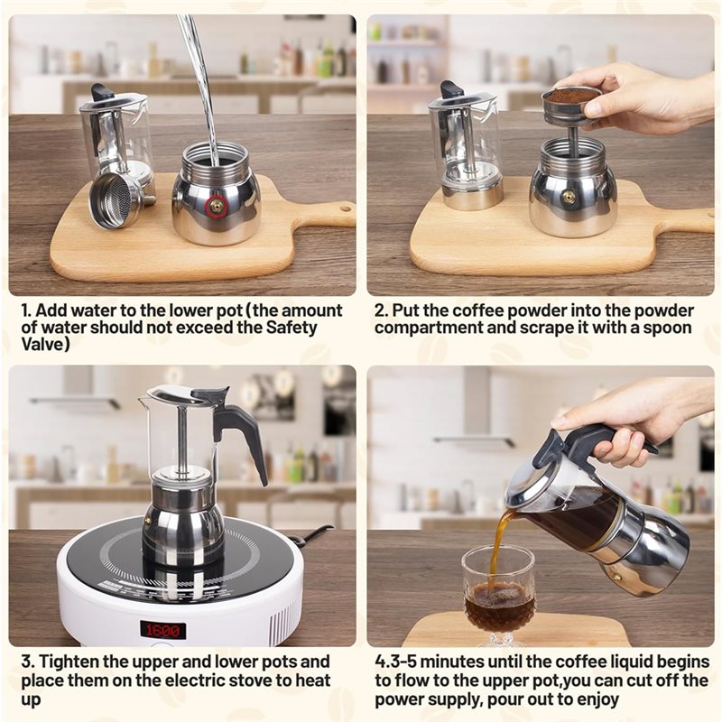ABUI-แก้วใส 4 ถ้วย หม้อโมก้าพอ - Coffee Equipment Wholesale บทวิจารณ์และราคา